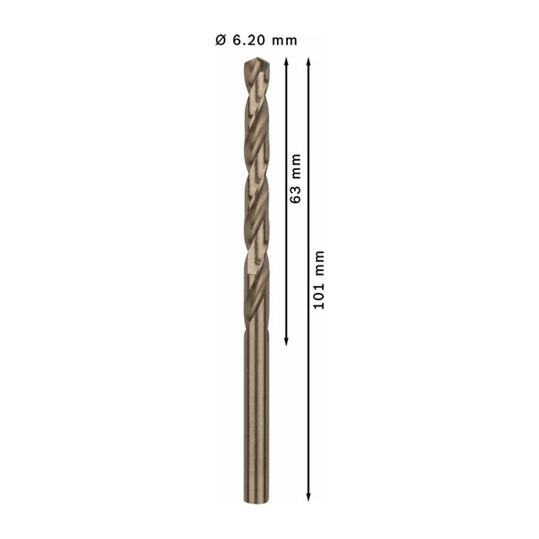 Foret à métaux Bosch HSS-Co DIN 338 6,2 x 63 x 101 mm