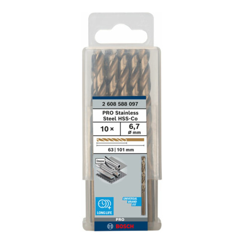 Foret à métaux Bosch HSS-Co DIN 338 6,7 x 63 x 101 mm