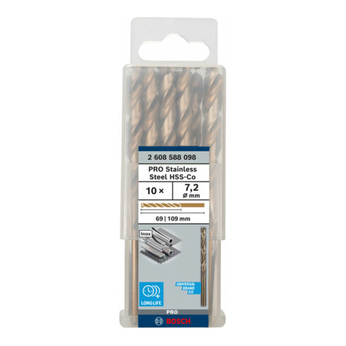 Foret à métaux Bosch HSS-Co DIN 338 7,2 x 69 x 109 mm