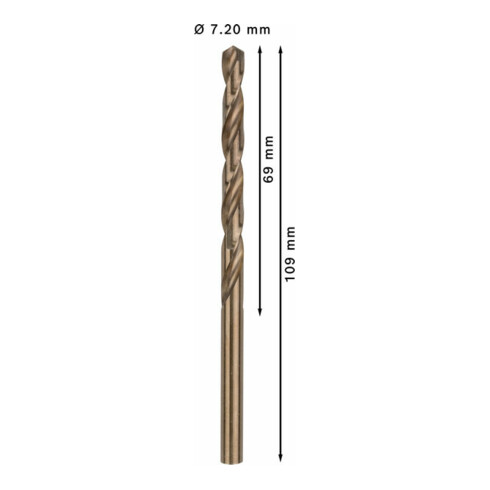 Foret à métaux Bosch HSS-Co DIN 338 7,2 x 69 x 109 mm