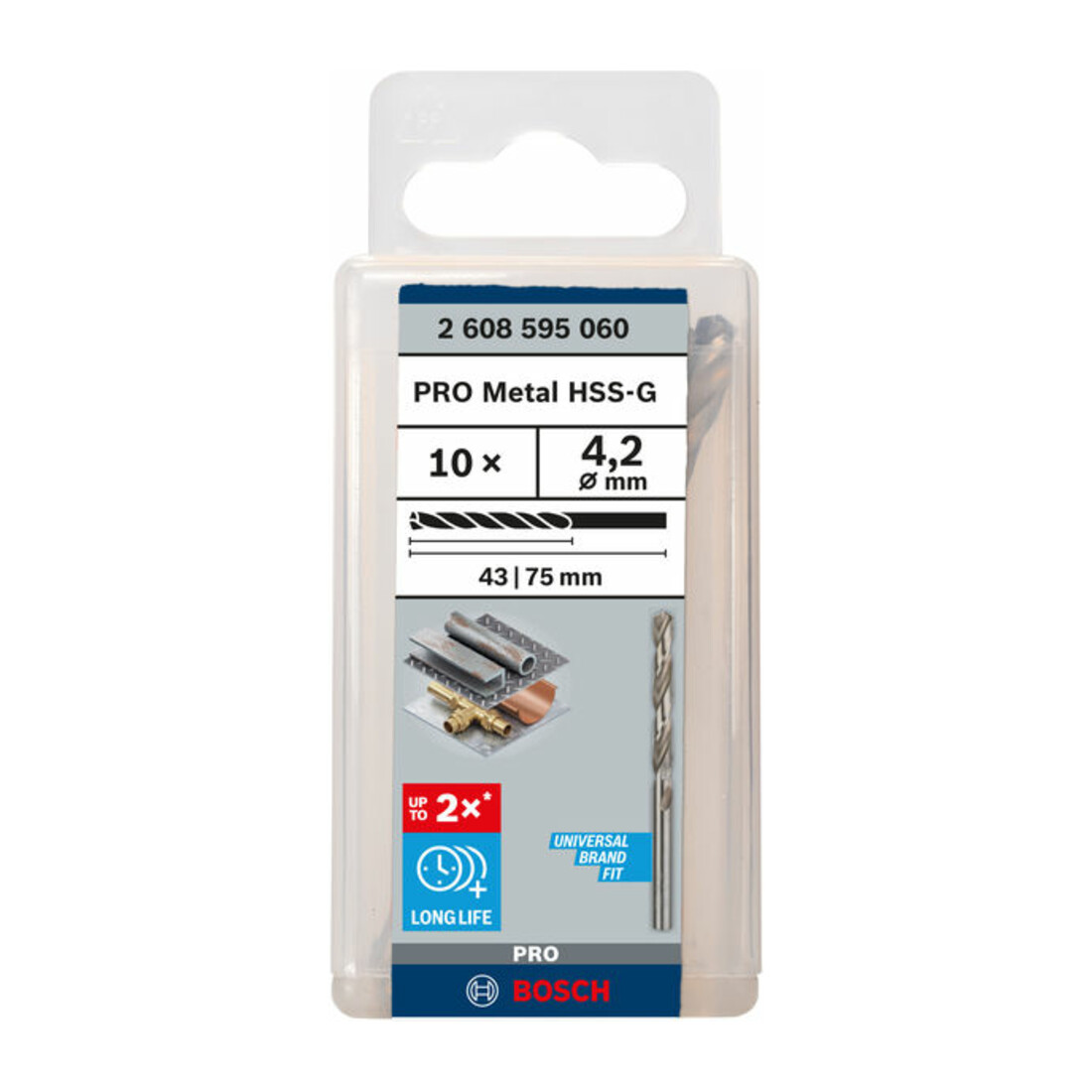 Foret à métaux Bosch HSS-G, DIN 338, 4,2 x 43 x 75 mm