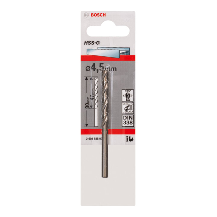 Bosch Foret métal HSS-G, DIN 338, 4,5 x 47 x 80 mm