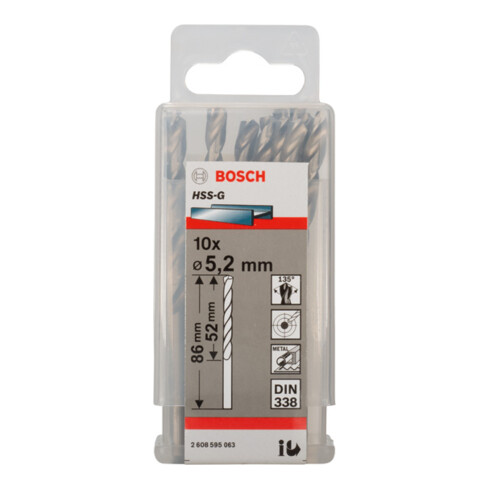 Foret à métaux Bosch HSS-G, DIN 338, 5,2 x 52 x 86 mm