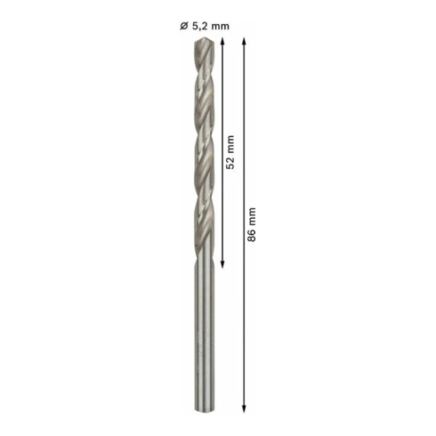Foret à métaux Bosch HSS-G, DIN 338, 5,2 x 52 x 86 mm