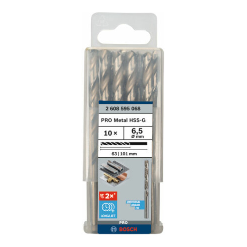 Foret à métaux Bosch HSS-G, DIN 338, 6,5 x 63 x 101 mm