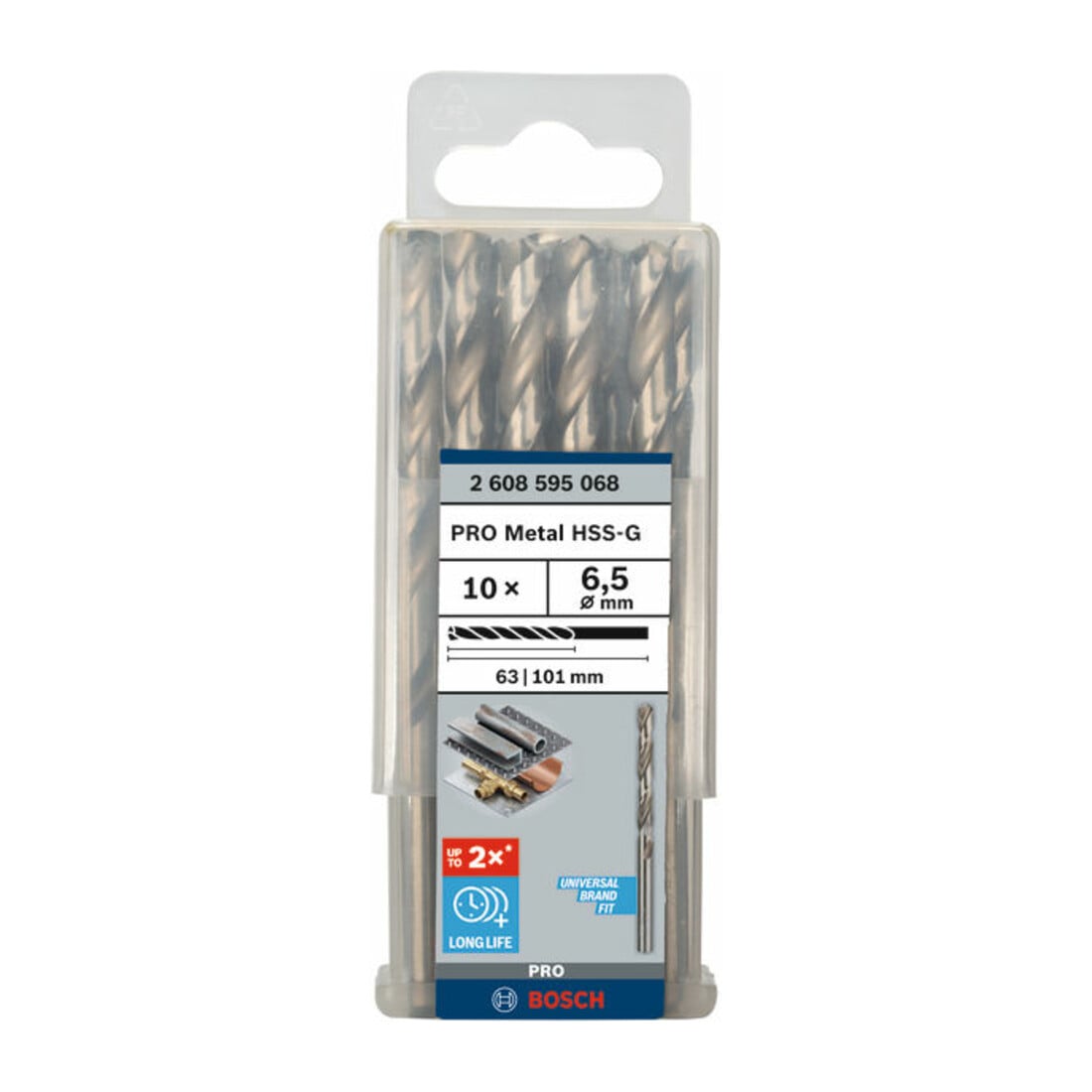 Foret à métaux Bosch HSS-G, DIN 338, 6,5 x 63 x 101 mm