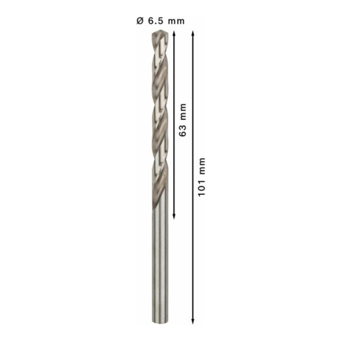 Foret à métaux Bosch HSS-G, DIN 338, 6,5 x 63 x 101 mm