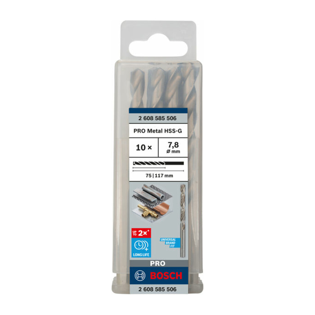 Foret à métaux Bosch HSS-G, DIN 338, 7,8 x 75 x 117 mm
