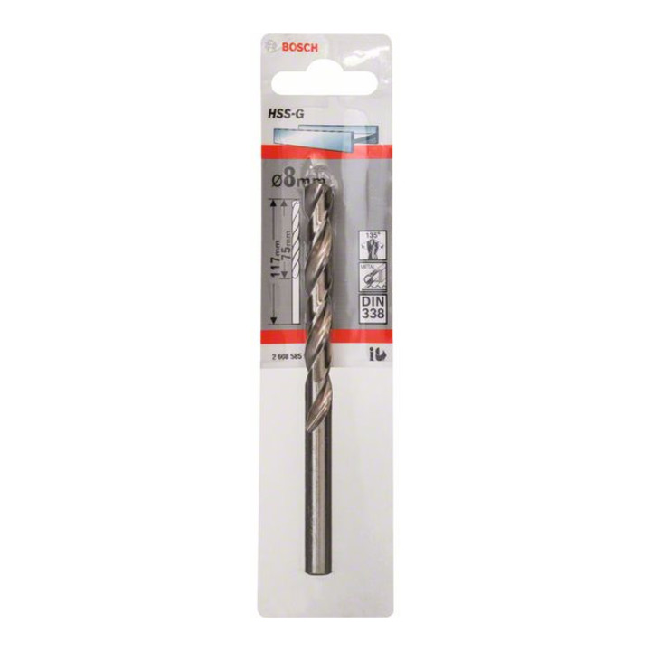 Foret à métaux Bosch HSS-G, DIN 338, 8 x 75 x 117 mm