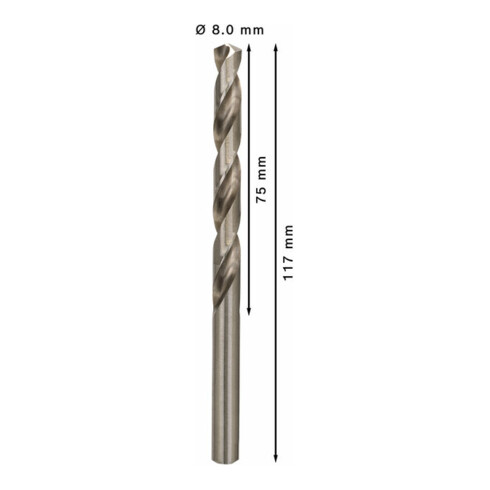 Foret à métaux Bosch HSS-G, DIN 338, 8 x 75 x 117 mm