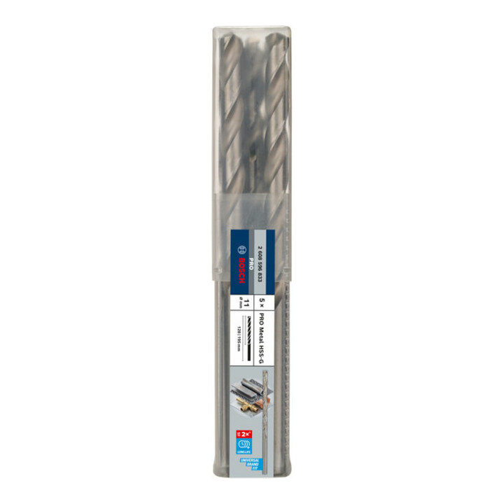 Foret à métaux Bosch HSS-G, DIN 340, 11 x 128 x 195 mm