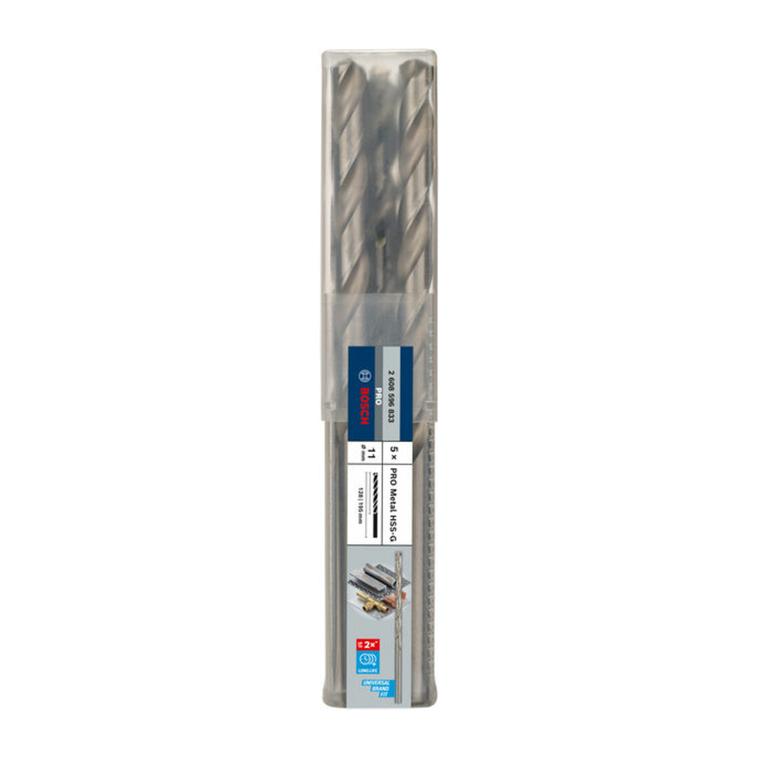 Foret à métaux Bosch HSS-G, DIN 340, 11 x 128 x 195 mm
