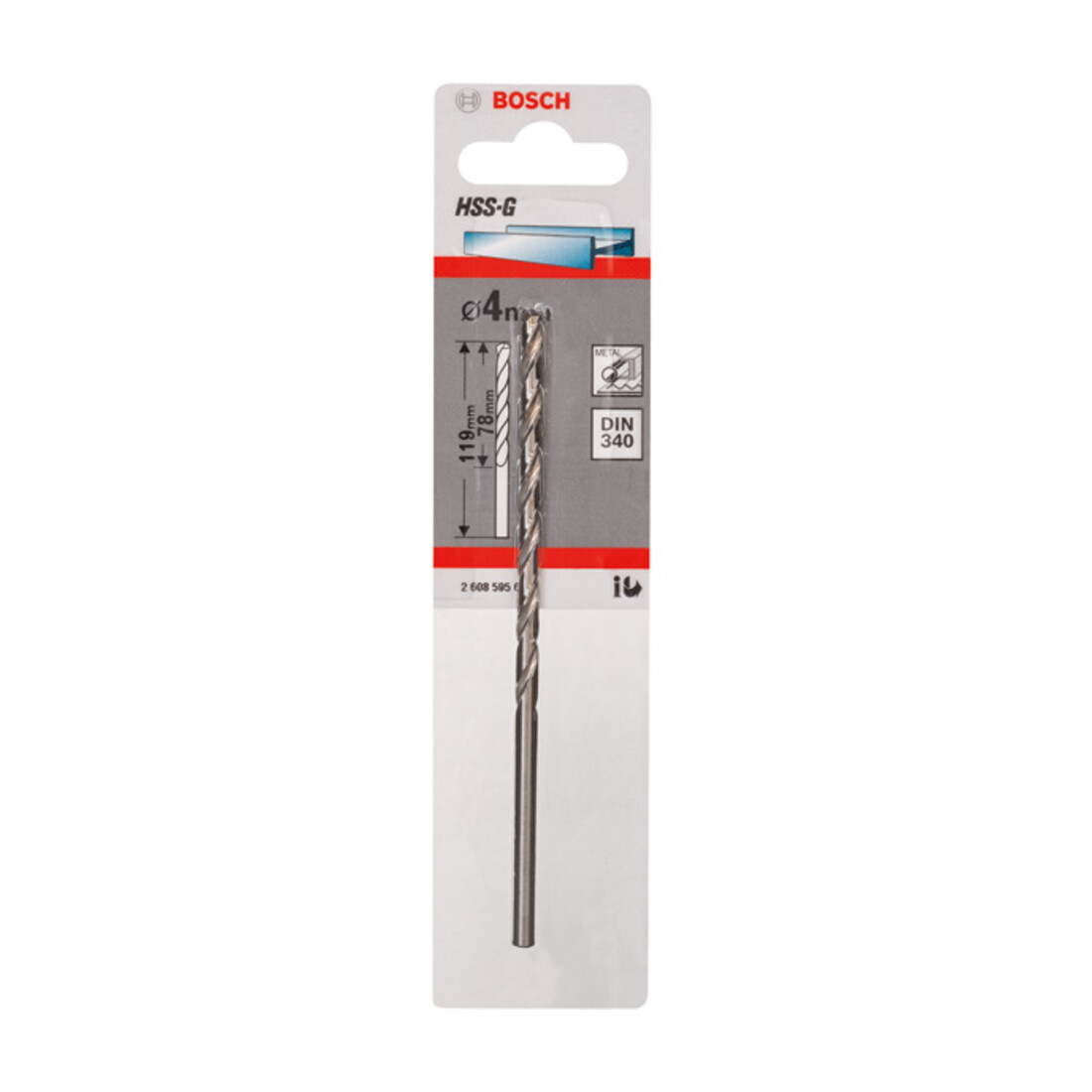 Foret à métaux Bosch HSS-G, DIN 340, 4 x 78 x 119 mm