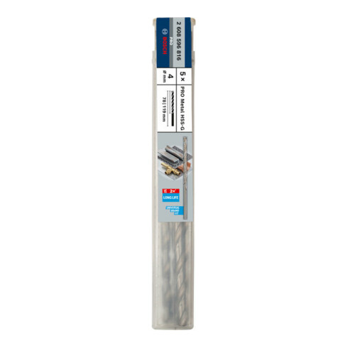 Foret à métaux Bosch HSS-G, DIN 340, 4 x 78 x 119 mm