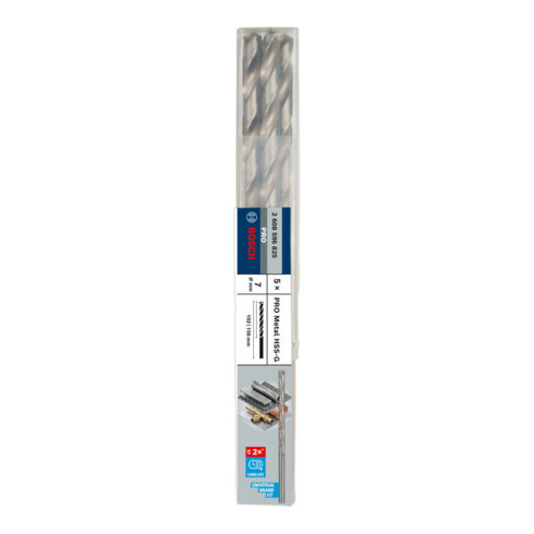 Foret à métaux Bosch HSS-G, DIN 340, 7 x 102 x 156 mm
