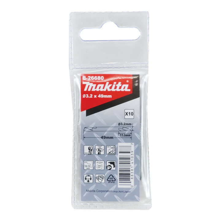 Foret réversible Makita 3.2x49mm HSS 10 pièces (B-26680)