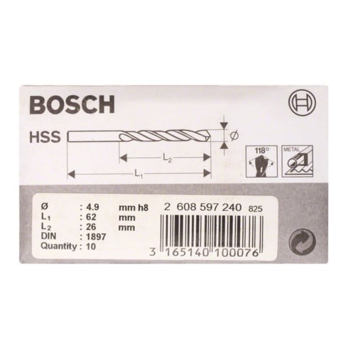 Forets à carrosserie laminés HSS-R, DIN 1897 4,9 x 26 x 62 mm