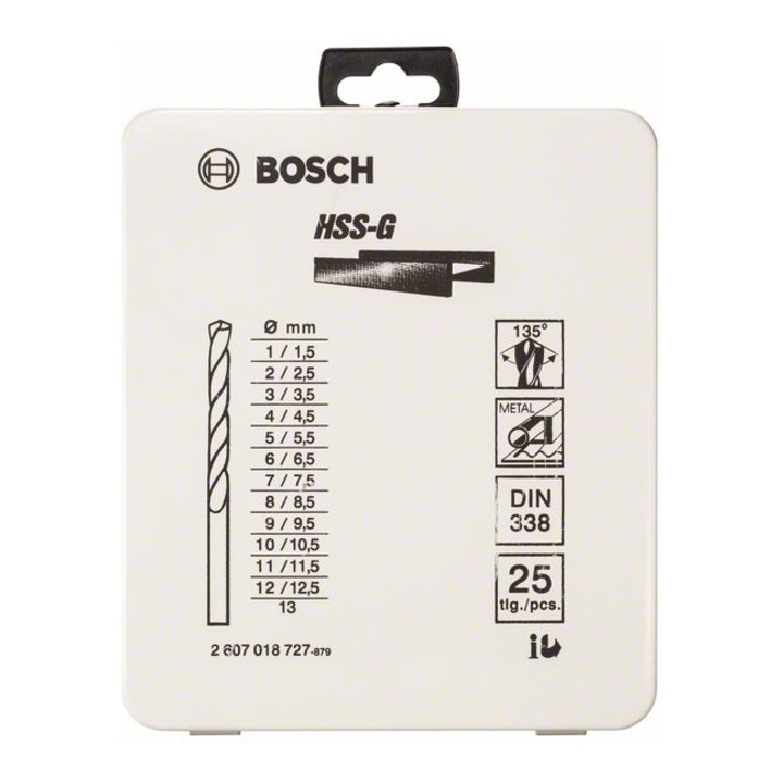 Forets à métaux HSS-G, DIN 338, 135°, cassette métallique de 25 pièces 1-13 mm, 135°