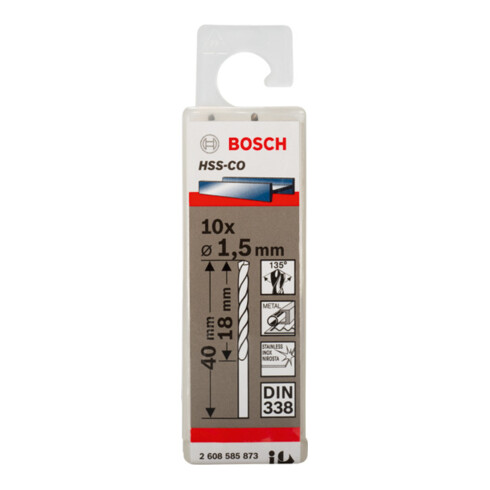 Forets à métaux rectifiés HSS-Co, DIN 338 1,5 x 18 x 40 mm