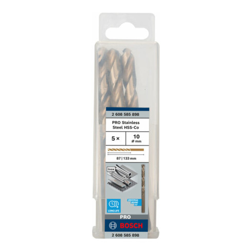 Forets à métaux rectifiés HSS-Co, DIN 338 10 x 87 x 133 mm