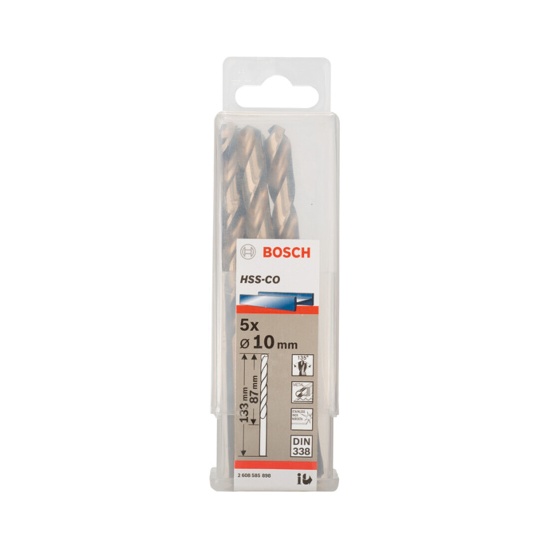 Forets à métaux rectifiés HSS-Co, DIN 338 10 x 87 x 133 mm