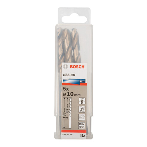 Forets à métaux rectifiés HSS-Co, DIN 338 10 x 87 x 133 mm