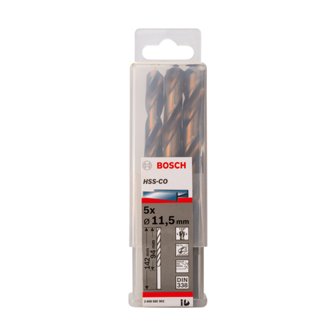 Forets à métaux rectifiés HSS-Co, DIN 338 11,5 x 94 x 142 mm