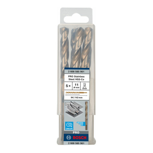Forets à métaux rectifiés HSS-Co, DIN 338 11 x 94 x 142 mm