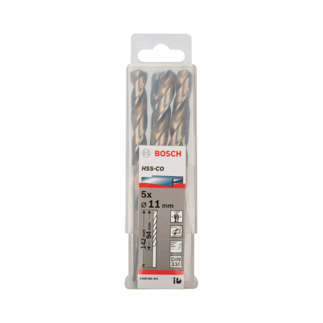 Forets à métaux rectifiés HSS-Co, DIN 338 11 x 94 x 142 mm
