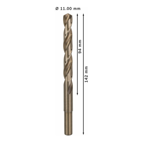 Forets à métaux rectifiés HSS-Co, DIN 338 11 x 94 x 142 mm