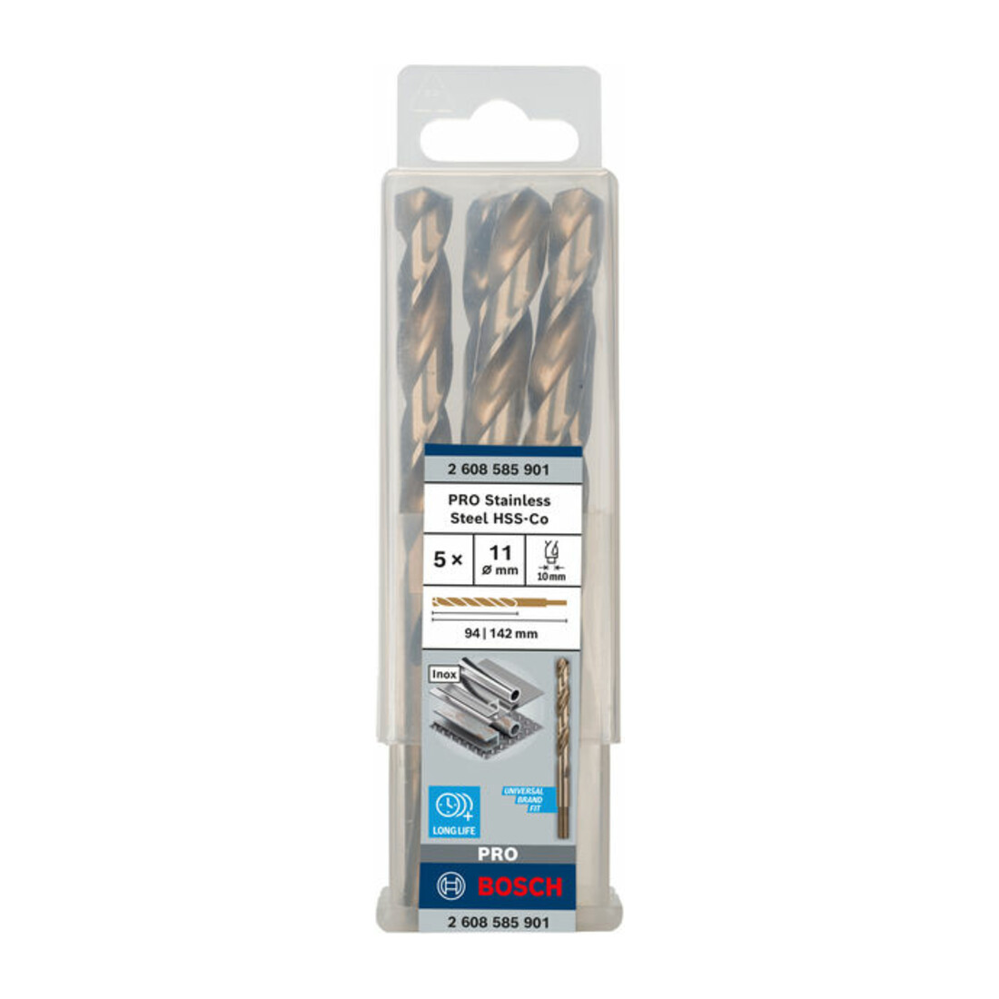 Forets à métaux rectifiés HSS-Co, DIN 338 11 x 94 x 142 mm