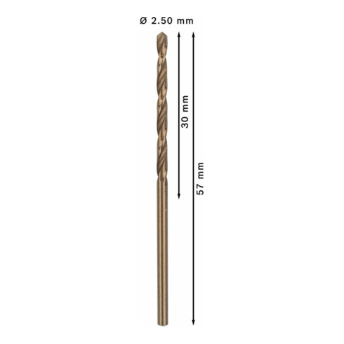 Forets à métaux rectifiés HSS-Co, DIN 338 2,5 x 30 x 57 mm