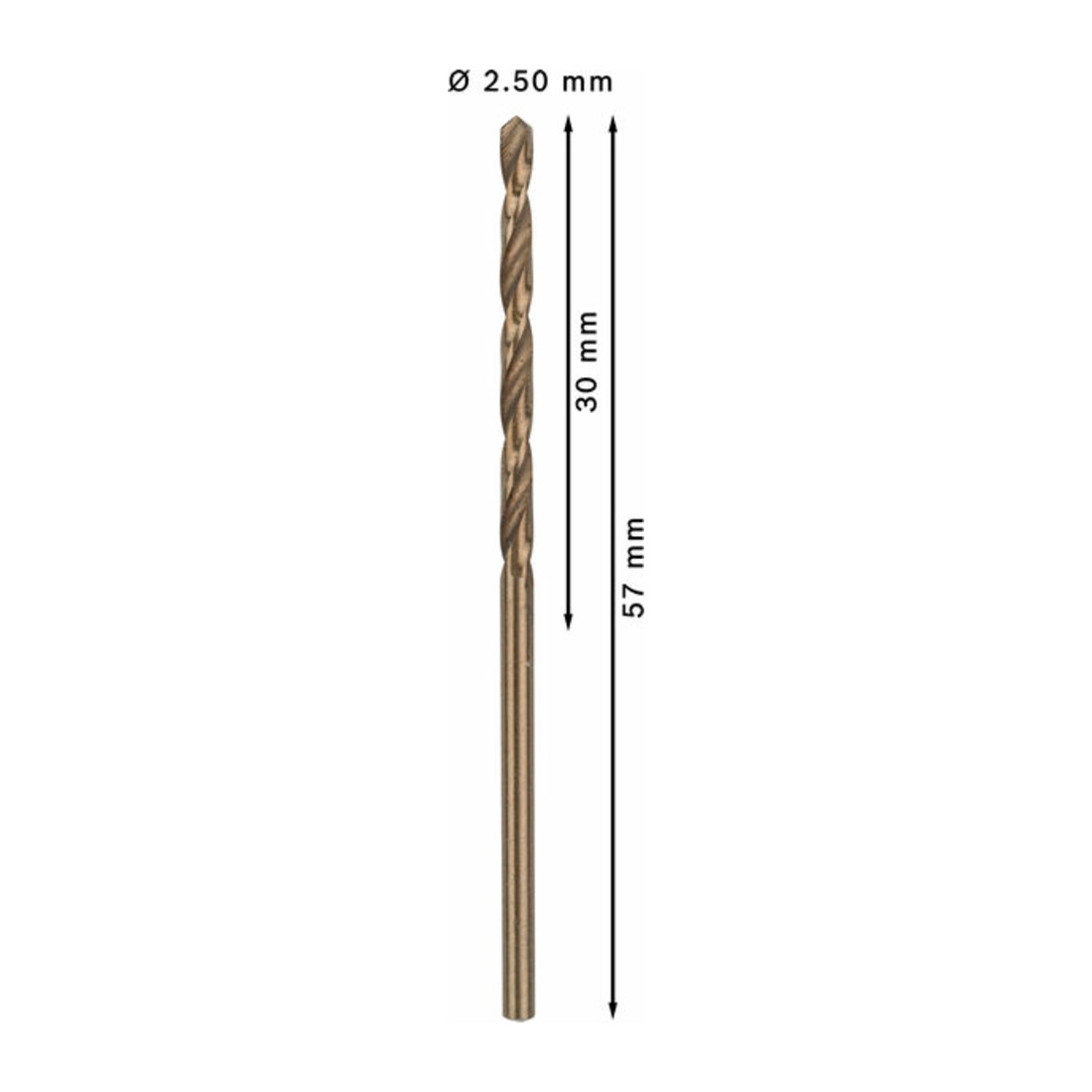 Forets à métaux rectifiés HSS-Co, DIN 338 2,5 x 30 x 57 mm