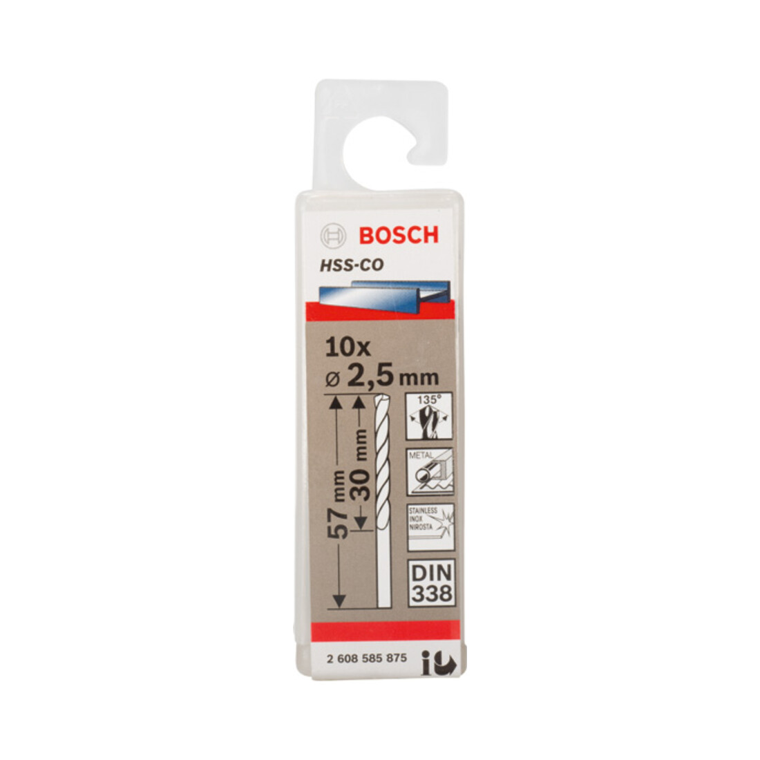Forets à métaux rectifiés HSS-Co, DIN 338 2,5 x 30 x 57 mm
