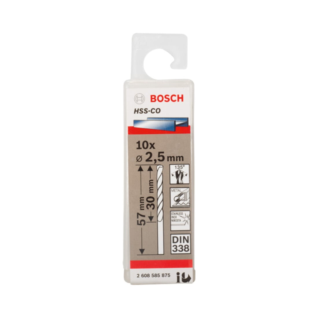 Forets à métaux rectifiés HSS-Co, DIN 338 2,5 x 30 x 57 mm