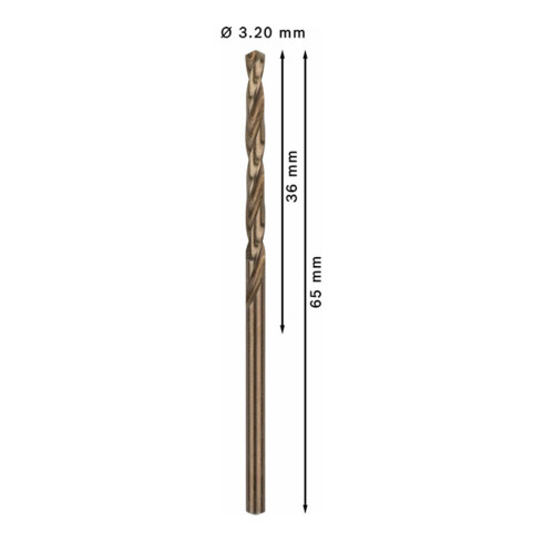 Forets à métaux rectifiés HSS-Co, DIN 338 3,2 x 36 x 65 mm