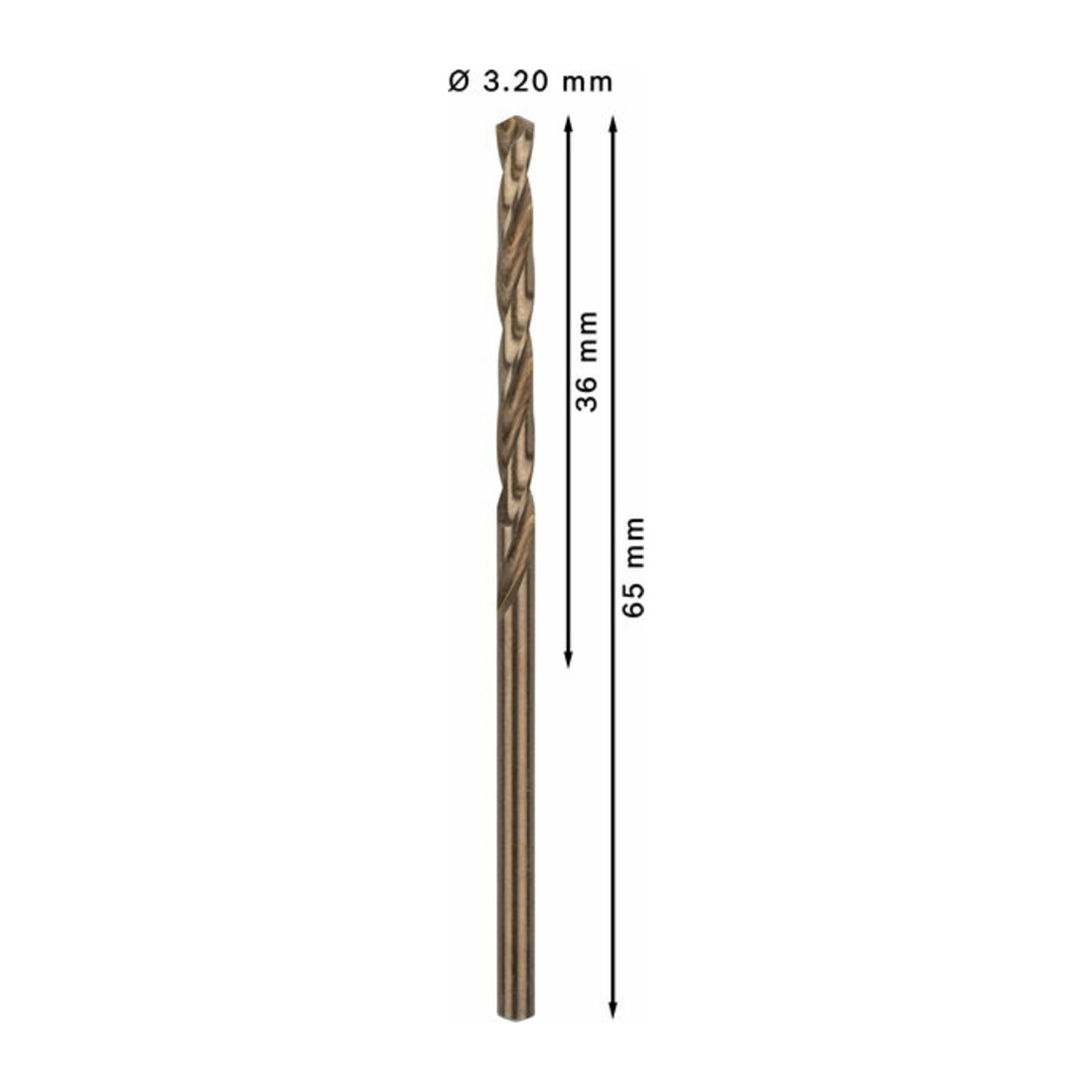 Forets à métaux rectifiés HSS-Co, DIN 338 3,2 x 36 x 65 mm
