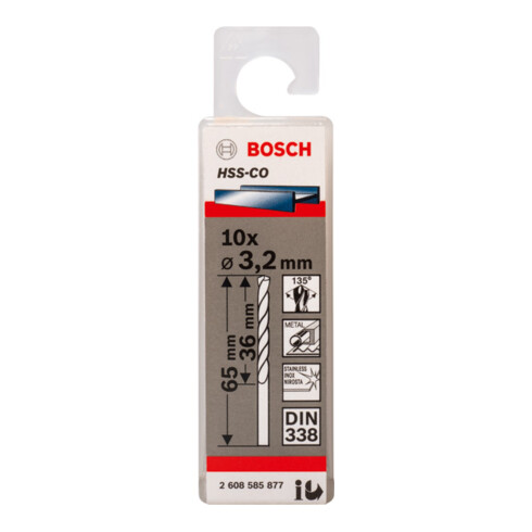 Forets à métaux rectifiés HSS-Co, DIN 338 3,2 x 36 x 65 mm