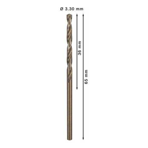 Forets à métaux rectifiés HSS-Co, DIN 338 3,3 x 36 x 65 mm