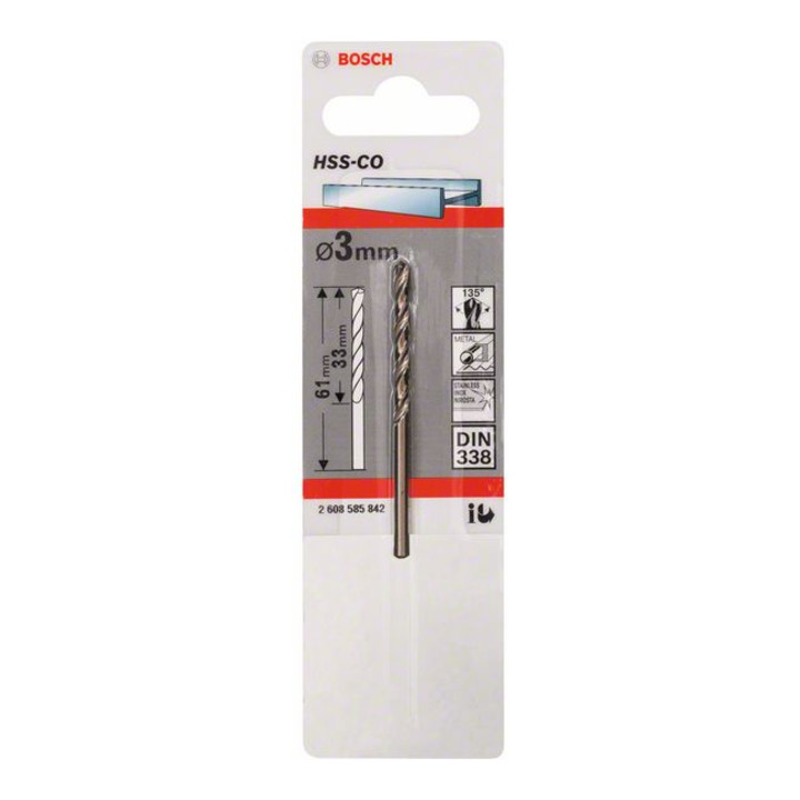 Forets à métaux rectifiés HSS-Co, DIN 338 3 x 33 x 61 mm
