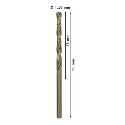 Forets à métaux rectifiés HSS-Co, DIN 338 4,1 x 43 x 75 mm