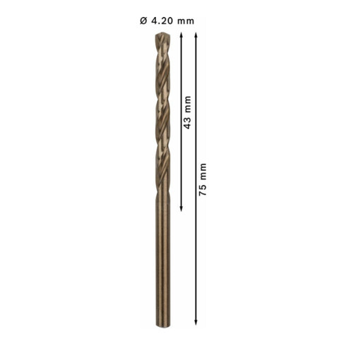 Forets à métaux rectifiés HSS-Co, DIN 338 4,2 x 43 x 75 mm