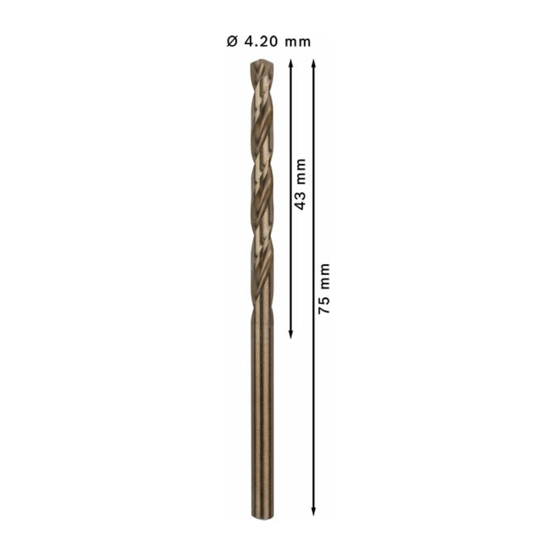 Forets à métaux rectifiés HSS-Co, DIN 338 4,2 x 43 x 75 mm