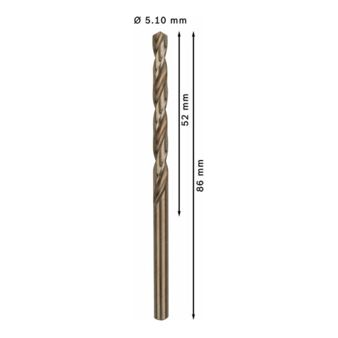 Forets à métaux rectifiés HSS-Co, DIN 338 5,1 x 52 x 86 mm