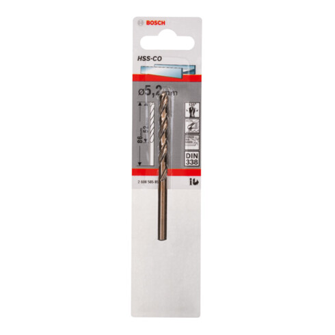Forets à métaux rectifiés HSS-Co, DIN 338 5,2 x 52 x 86 mm