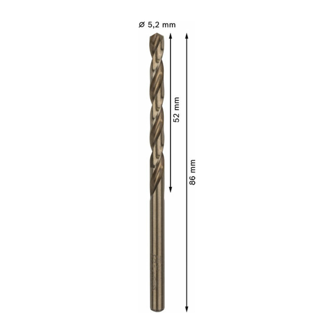 Forets à métaux rectifiés HSS-Co, DIN 338 5,2 x 52 x 86 mm