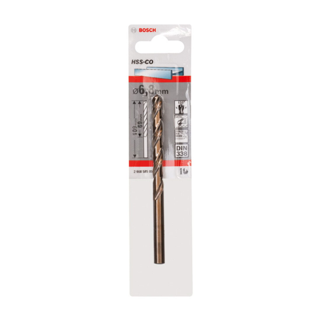 Forets à métaux rectifiés HSS-Co, DIN 338 6,8 x 69 x 109 mm