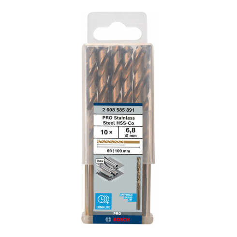 Forets à métaux rectifiés HSS-Co, DIN 338 6,8 x 69 x 109 mm