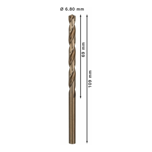 Forets à métaux rectifiés HSS-Co, DIN 338 6,8 x 69 x 109 mm
