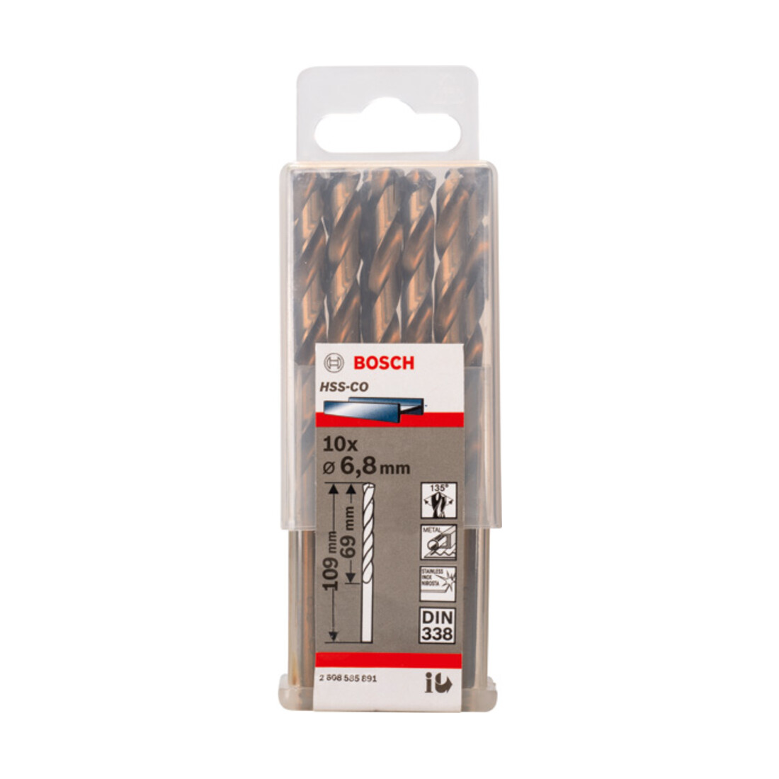 Forets à métaux rectifiés HSS-Co, DIN 338 6,8 x 69 x 109 mm